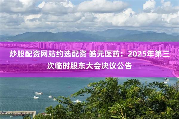 炒股配资网站约选配资 皓元医药：2025年第三次临时股东大会决议公告