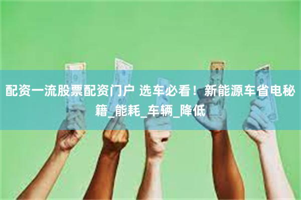 配资一流股票配资门户 选车必看！新能源车省电秘籍_能耗_车辆_降低