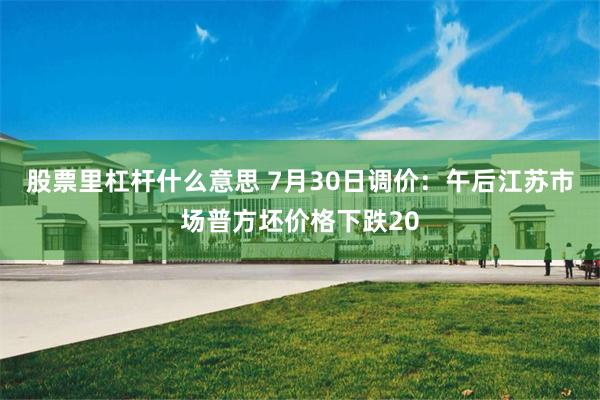 股票里杠杆什么意思 7月30日调价：午后江苏市场普方坯价格下跌20
