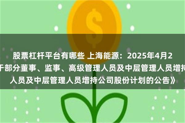 股票杠杆平台有哪些 上海能源：2025年4月25日，公司披露了《关于部分董事、监事、高级管理人员及中层管理人员增持公司股份计划的公告》