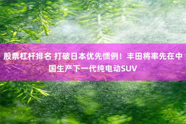 股票杠杆排名 打破日本优先惯例!丰田将率先在中国生产下一代纯电动SUV